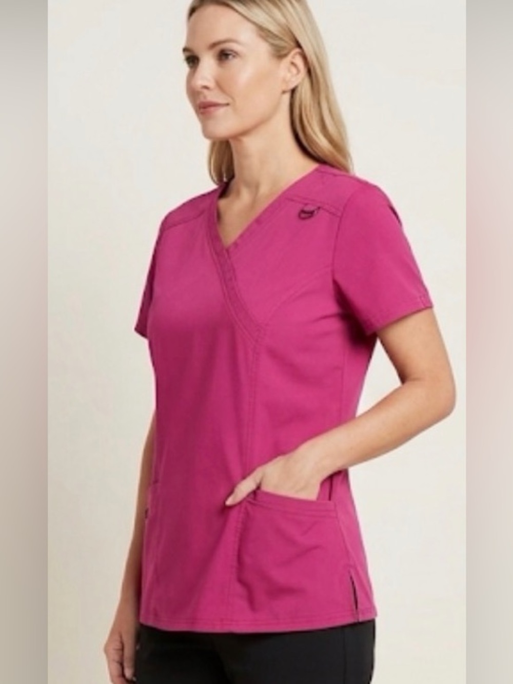 Elle Women's V-Neck Tunic scrub Top in Berry Plum